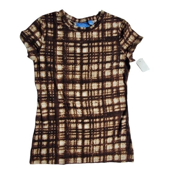 Simply Vera Vera Wang brown plaid short sleeve top sz XS - Picture 1 of 15